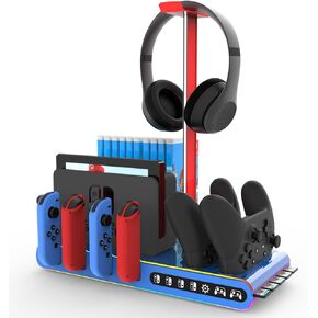 Sonicgrace RGB Switch Charging Dock for Nintendo Switch & OLED Joycons, Switch Controller Charger Dock for Games, TV Dock, Pro Controller, Switch Accessories Organizer Station Holder (Blue)