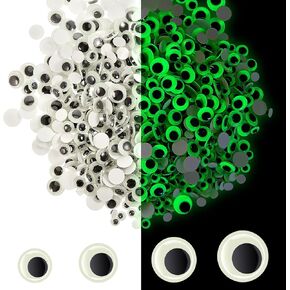 1000 Pcs Wiggle Googly Eyes Self Adhesive Luminous Glow in The Dark Black White Googly Wiggle Eyes Assorted Sizes Craft Eyes Plastic Sticker Eyes for Halloween Christmas DIY Decoration