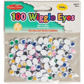 Creative Arts by Charles Leonard Wiggle Eyes, Oval, 15mm, Assorted Colors, 100/Bag (64565)