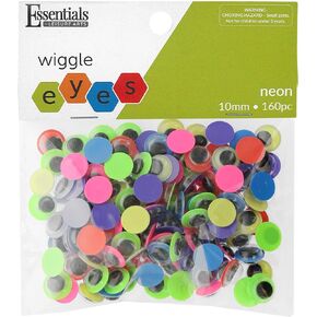 Essentials by Leisure Arts Eyes Paste On Moveable 10mm Neon 160pc Googly Eyes, Google Eyes for Crafts, Big Googly Eyes for Crafts, Wiggle Eyes, Craft Eyes