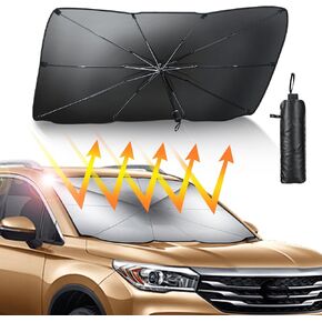 [2024 Upgrade] Car Sun Shade for Windshield, Foldable Car Windshield Umbrella to Block Ultraviolet Rays and Heat to Keep The Car Cool, Easy to Store and Use, Suitable for Car Truck SUV (57in * 31.1in)