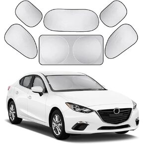 Car Window Shade, 6Pack Set Auto Sun Shades for Side Window Front and Rear Windshield with Storage Pouch for Car, SUV, Van, Truck, Full Sun Protection, Block UV Rays, Keep car Cool (59.5"x27.6"/6PCS)