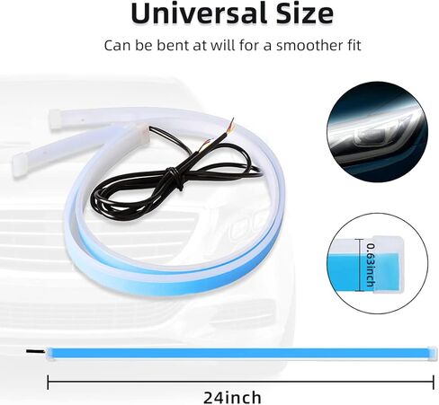 Ziciner Car LED Headlight Strips, 2 Pcs Flexible Dual Color Turn Signal Lamp Strip, Waterproof LED Daytime Running Light Strip, Universal Auto Accessories for Cars, Truck, SUV, ect in Kuwait