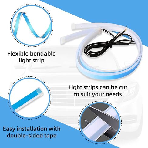 Ziciner Car LED Headlight Strips, 2 Pcs Flexible Dual Color Turn Signal Lamp Strip, Waterproof LED Daytime Running Light Strip, Universal Auto Accessories for Cars, Truck, SUV, ect in Saudi Arabia