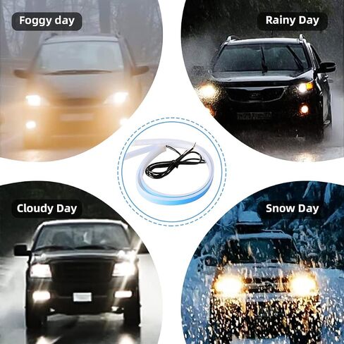 Ziciner Car LED Headlight Strips, 2 Pcs Flexible Dual Color Turn Signal Lamp Strip, Waterproof LED Daytime Running Light Strip, Universal Auto Accessories for Cars, Truck, SUV, ect in Saudi Arabia