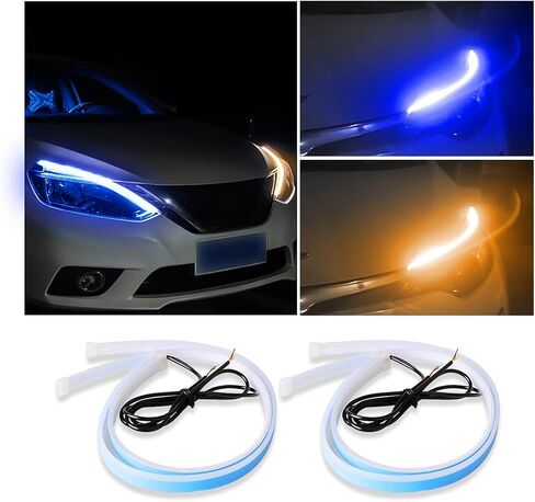 Ziciner Car LED Headlight Strips, 2 Pcs Flexible Dual Color Turn Signal Lamp Strip, Waterproof LED Daytime Running Light Strip, Universal Auto Accessories for Cars, Truck, SUV, ect in Saudi Arabia