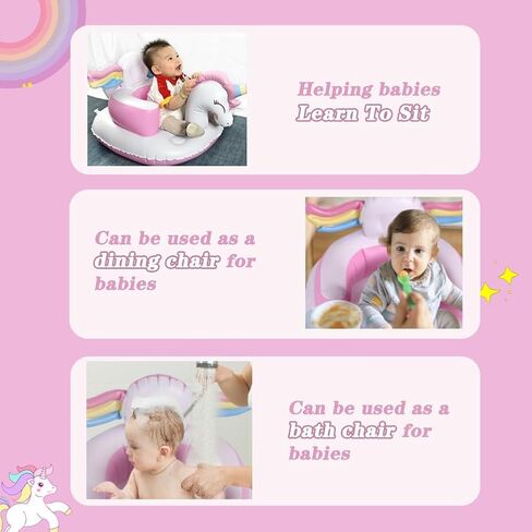 مقعد أطفال Xifamniy Unicorn قابل للنفخ، مقاعد أرضية للأطفال للجلوس، مقاعد للرضع للأطفال الصغار، كرسي أطفال قابل للنفخ مع مضخة هواء مدمجة، 3-36 شهرًا، وردي in Kuwait