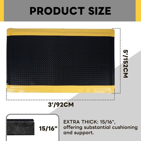 Nisorpa Anti Fatigue Mats Industrial 3' x 5', 15/16" Thick Ergonomic Standing Floor Mat Work Mats for Standing Heavy Duty Commercial Diamond Plate Border Safety Mat Support for Leg & Back Pain in Saudi Arabia