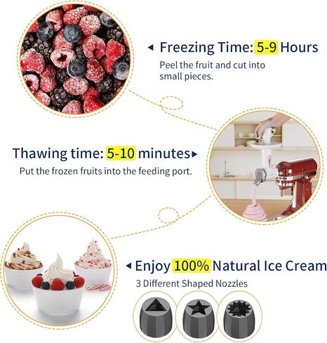مرفق صانع الآيس كريم OTOmitra لخلاط حامل KitchenAid، صانع الآيس كريم بالفواكه المجمدة الخالية من الألبان، ملحق آيس كريم آمن للغسل في غسالة الأطباق، أجزاء صانع الآيس كريم الطبيعية in Kuwait
