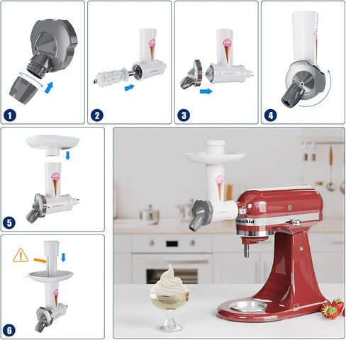 مرفق صانع الآيس كريم OTOmitra لخلاط حامل KitchenAid، صانع الآيس كريم بالفواكه المجمدة الخالية من الألبان، ملحق آيس كريم آمن للغسل في غسالة الأطباق، أجزاء صانع الآيس كريم الطبيعية in Kuwait