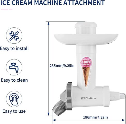 مرفق صانع الآيس كريم OTOmitra لخلاط حامل KitchenAid، صانع الآيس كريم بالفواكه المجمدة الخالية من الألبان، ملحق آيس كريم آمن للغسل في غسالة الأطباق، أجزاء صانع الآيس كريم الطبيعية in Kuwait