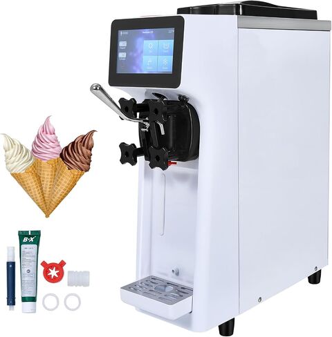 VEVOR Commercial Ice Cream Machine, 10.6 QT/H Yield, 1000W Single Flavor Countertop Soft Serve Ice Cream Maker, 4L Hopper 1.6L Cylinder, Touch Screen Auto Clean Pre-cooling, for Restaurant Snack Bar in Saudi Arabia