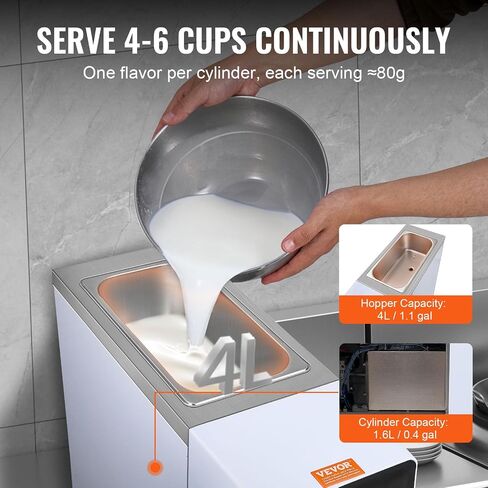VEVOR Commercial Ice Cream Machine, 10.6 QT/H Yield, 1000W Single Flavor Countertop Soft Serve Ice Cream Maker, 4L Hopper 1.6L Cylinder, Touch Screen Auto Clean Pre-cooling, for Restaurant Snack Bar in Saudi Arabia