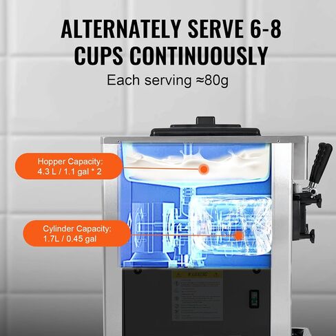 VEVOR Commercial Ice Cream Machine, 10.6 QT/H Yield, 1000W Single Flavor Countertop Soft Serve Ice Cream Maker, 4L Hopper 1.6L Cylinder, Touch Screen Auto Clean Pre-cooling, for Restaurant Snack Bar in Saudi Arabia
