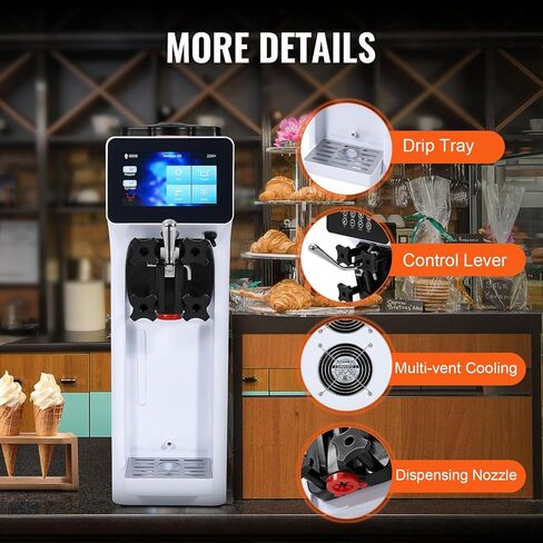 VEVOR Commercial Ice Cream Machine, 10.6 QT/H Yield, 1000W Single Flavor Countertop Soft Serve Ice Cream Maker, 4L Hopper 1.6L Cylinder, Touch Screen Auto Clean Pre-cooling, for Restaurant Snack Bar in Saudi Arabia