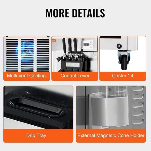VEVOR Commercial Ice Cream Machine, 10.6 QT/H Yield, 1000W Single Flavor Countertop Soft Serve Ice Cream Maker, 4L Hopper 1.6L Cylinder, Touch Screen Auto Clean Pre-cooling, for Restaurant Snack Bar in Saudi Arabia