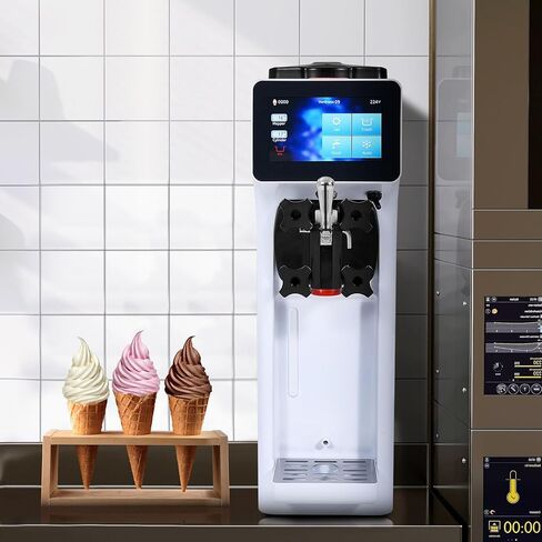 VEVOR Commercial Ice Cream Machine, 10.6 QT/H Yield, 1000W Single Flavor Countertop Soft Serve Ice Cream Maker, 4L Hopper 1.6L Cylinder, Touch Screen Auto Clean Pre-cooling, for Restaurant Snack Bar in Saudi Arabia