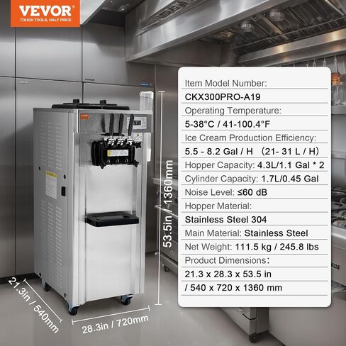 VEVOR Commercial Ice Cream Machine, 10.6 QT/H Yield, 1000W Single Flavor Countertop Soft Serve Ice Cream Maker, 4L Hopper 1.6L Cylinder, Touch Screen Auto Clean Pre-cooling, for Restaurant Snack Bar in Saudi Arabia
