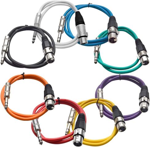 الصوت الزلزالي - SATRXL-F3-Multi - 8 حزم من 10 أقدام متعددة الألوان XLR أنثى إلى 1/4 بوصة TRS تصحيح الكابلات 3 'Pro Audio Balanced XLR-F إلى 1/4" أسلاك التصحيح DJ in Saudi Arabia