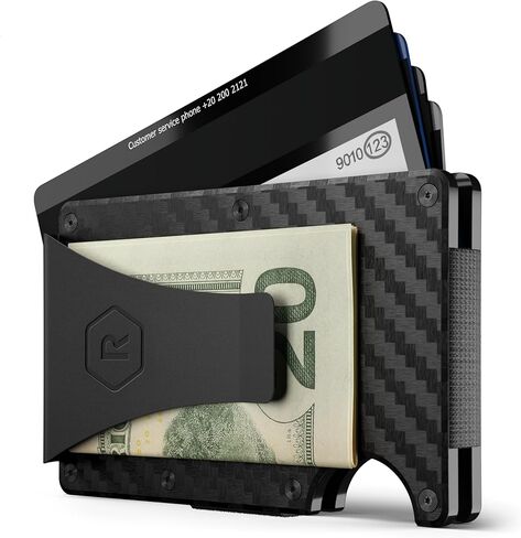 حزمة Ridge EDC: محفظة Ridge من ألياف الكربون بمشبك نقود للرجال + مجموعة حافظة Airtag - محفظة آمنة ومحمية بتقنية RFID مع حامل بطاقة هوائية ومشبك نقود. in Kuwait