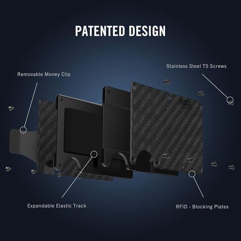 حزمة Ridge EDC: محفظة Ridge من ألياف الكربون بمشبك نقود للرجال + مجموعة حافظة Airtag - محفظة آمنة ومحمية بتقنية RFID مع حامل بطاقة هوائية ومشبك نقود. in Kuwait