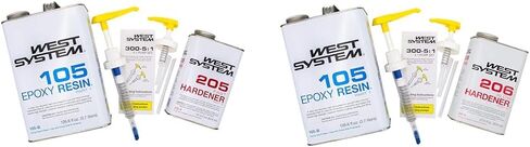 حزمة WEST SYSTEM 105B من راتنجات الإيبوكسي (126.6 أونصة سائلة) مع مقوي إيبوكسي سريع 205B (27.5 أونصة سائلة) و300 مضخة صغيرة لقياس الإيبوكسي مكونة من 3 عبوات (3 عناصر) in Kuwait
