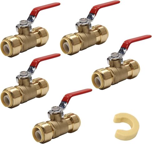 (Pack of 5) EFIELD 3/4 Inch Ball Valve for Push-Fit Full Port Ball Valve Red Handle with a Disconnect Clip, UPC Certified (Red) in Kuwait