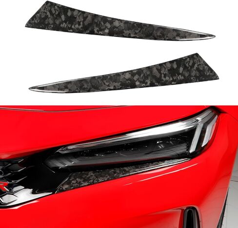 2Pcs Real Carbon Fiber Front Headlight Eyebrow Cover Trim Fit for 11th Gen Civic Type r FL5 Typer Front Fog Light Lamp Eyelid Molding Cover Headlights Trim Frame Decoration Patch (Bright Black) in Saudi Arabia