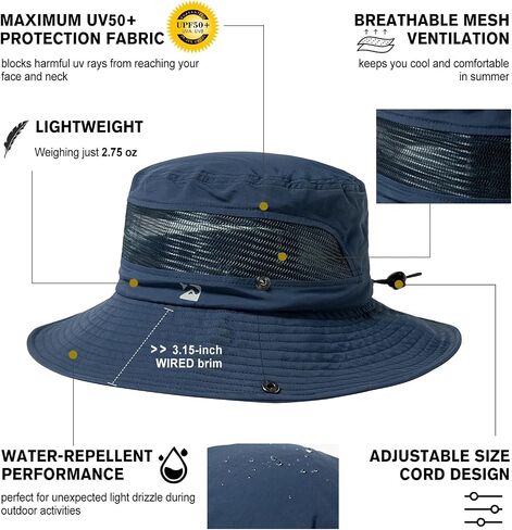 TOP-EX L/XL/XXL Waterproof UPF50 Wide Brim Sun Hat w/Breathable Vented Mesh in Kuwait