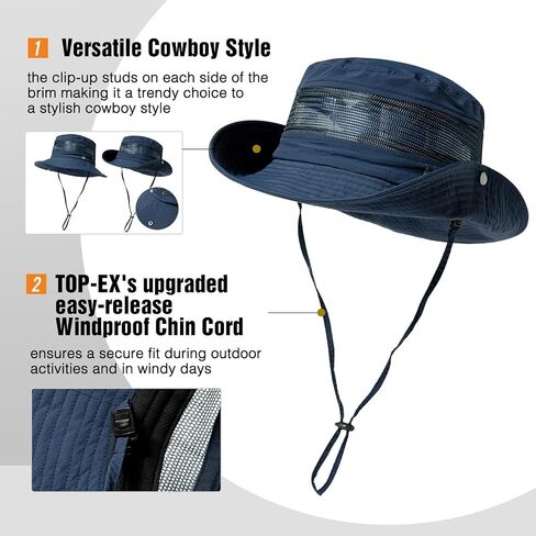 TOP-EX L/XL/XXL Waterproof UPF50 Wide Brim Sun Hat w/Breathable Vented Mesh in Kuwait
