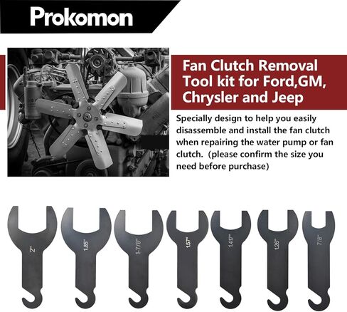 مفتاح ربط مروحة هوائية 8 قطع من بروكومون، مجموعة أدوات إزالة قابض المروحة 43300 لفورد، جنرال موتورز، كرايسلر وجيب in Kuwait