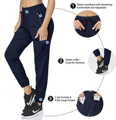 HISKYWIN النساء البضائع المشي لمسافات طويلة رياضية ركض Sweatpants الرباط تجريب صالة السراويل غير رسمية في الهواء الطلق مع جيوب in Kuwait