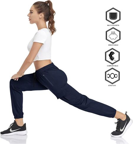 HISKYWIN النساء البضائع المشي لمسافات طويلة رياضية ركض Sweatpants الرباط تجريب صالة السراويل غير رسمية في الهواء الطلق مع جيوب in Kuwait
