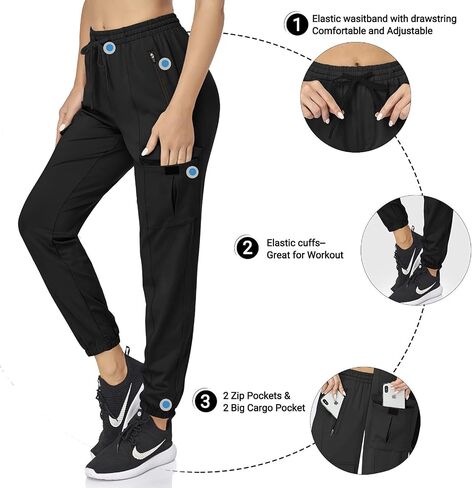 HISKYWIN Women Cargo Hiking Athletic Joggers Sweatpants Drawstring Workout Lounge Casual Outdoor Pants with Pockets in Saudi Arabia