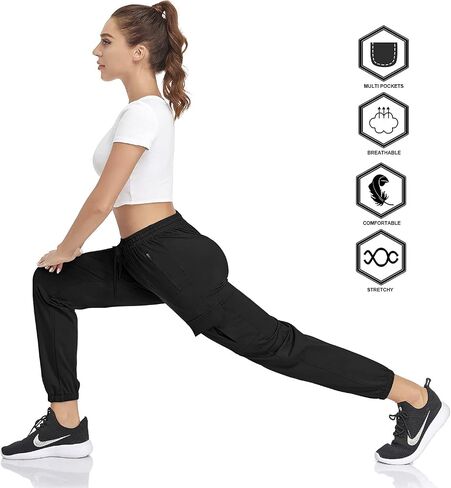 HISKYWIN Women Cargo Hiking Athletic Joggers Sweatpants Drawstring Workout Lounge Casual Outdoor Pants with Pockets in Saudi Arabia