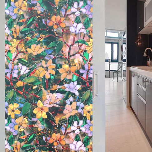 Window Privacy Film, Decorative Glass Removable Sticker, 3D Sun UV Blocking Window Vinyl, Stained Glass Window Decals, Static Cling Window Stickers Non-Adhesive, No-Glue, 17.5 x 78.7inches in Saudi Arabia