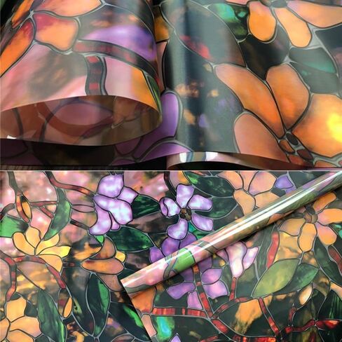 Window Privacy Film, Decorative Glass Removable Sticker, 3D Sun UV Blocking Window Vinyl, Stained Glass Window Decals, Static Cling Window Stickers Non-Adhesive, No-Glue, 17.5 x 78.7inches in Saudi Arabia