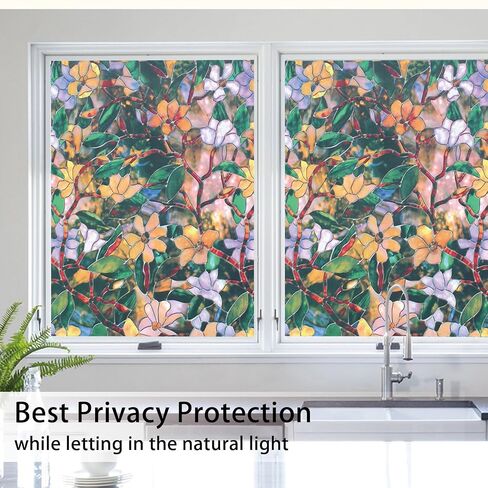 Window Privacy Film, Decorative Glass Removable Sticker, 3D Sun UV Blocking Window Vinyl, Stained Glass Window Decals, Static Cling Window Stickers Non-Adhesive, No-Glue, 17.5 x 78.7inches in Saudi Arabia