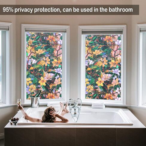 Window Privacy Film, Decorative Glass Removable Sticker, 3D Sun UV Blocking Window Vinyl, Stained Glass Window Decals, Static Cling Window Stickers Non-Adhesive, No-Glue, 17.5 x 78.7inches in Saudi Arabia