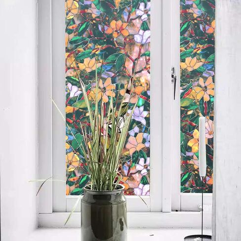 Window Privacy Film, Decorative Glass Removable Sticker, 3D Sun UV Blocking Window Vinyl, Stained Glass Window Decals, Static Cling Window Stickers Non-Adhesive, No-Glue, 17.5 x 78.7inches in Saudi Arabia