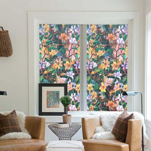 Window Privacy Film, Decorative Glass Removable Sticker, 3D Sun UV Blocking Window Vinyl, Stained Glass Window Decals, Static Cling Window Stickers Non-Adhesive, No-Glue, 17.5 x 78.7inches in Saudi Arabia
