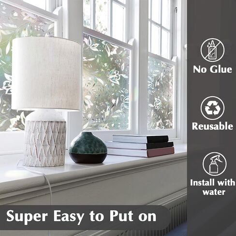 Window Privacy Film, Decorative Glass Removable Sticker, 3D Sun UV Blocking Window Vinyl, Stained Glass Window Decals, Static Cling Window Stickers Non-Adhesive, No-Glue, 17.5 x 78.7inches in Saudi Arabia