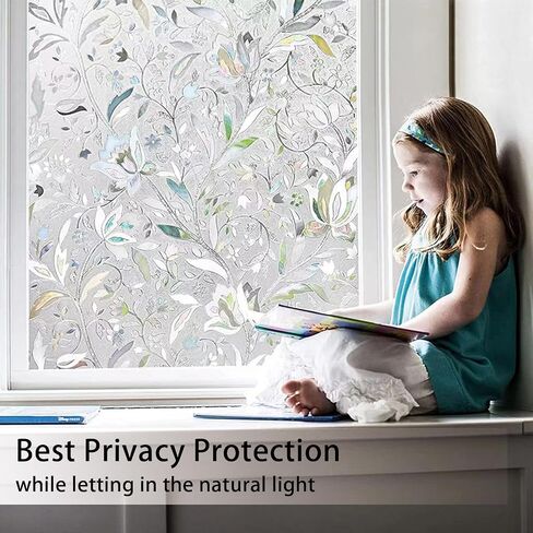 Window Privacy Film, Decorative Glass Removable Sticker, 3D Sun UV Blocking Window Vinyl, Stained Glass Window Decals, Static Cling Window Stickers Non-Adhesive, No-Glue, 17.5 x 78.7inches in Saudi Arabia