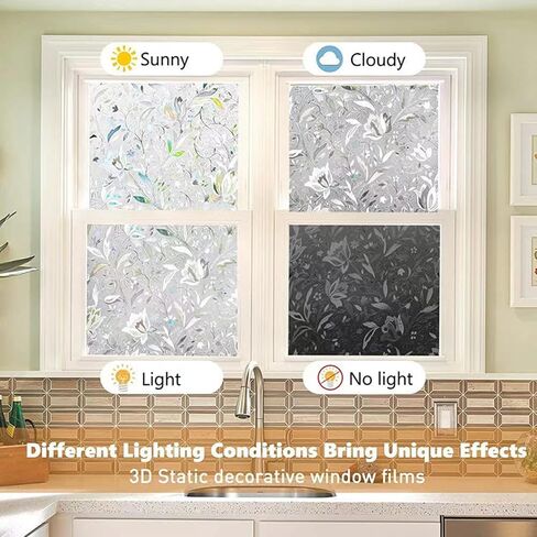 Window Privacy Film, Decorative Glass Removable Sticker, 3D Sun UV Blocking Window Vinyl, Stained Glass Window Decals, Static Cling Window Stickers Non-Adhesive, No-Glue, 17.5 x 78.7inches in Saudi Arabia