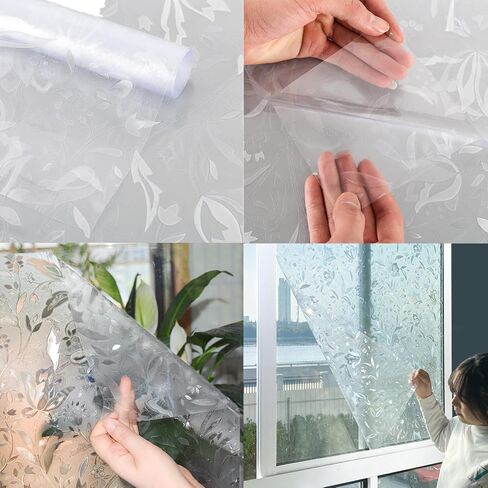 Window Privacy Film, Decorative Glass Removable Sticker, 3D Sun UV Blocking Window Vinyl, Stained Glass Window Decals, Static Cling Window Stickers Non-Adhesive, No-Glue, 17.5 x 78.7inches in Saudi Arabia