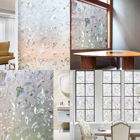 Window Privacy Film, Decorative Glass Removable Sticker, 3D Sun UV Blocking Window Vinyl, Stained Glass Window Decals, Static Cling Window Stickers Non-Adhesive, No-Glue, 17.5 x 78.7inches in Saudi Arabia