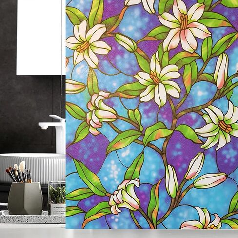 Window Privacy Film, Decorative Glass Removable Sticker, 3D Sun UV Blocking Window Vinyl, Stained Glass Window Decals, Static Cling Window Stickers Non-Adhesive, No-Glue, 17.5 x 78.7inches in Saudi Arabia
