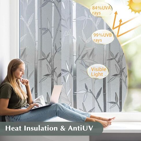 Window Privacy Film, Decorative Glass Removable Sticker, 3D Sun UV Blocking Window Vinyl, Stained Glass Window Decals, Static Cling Window Stickers Non-Adhesive, No-Glue, 17.5 x 78.7inches in Saudi Arabia