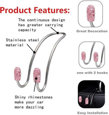 Moly Magnolia Car Seat Headrest Hooks, Universal Car Hooks, Car Seat Accessory for Coats Umbrellas Grocery Bags Handbag (Pink) in Saudi Arabia