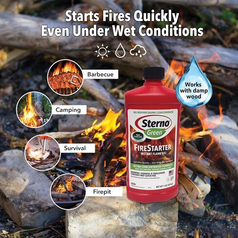 جل اللهب الفوري من Sterno Firestarter، للاستخدام الداخلي والخارجي في جميع الأحوال الجوية، 16 أونصة، 6 عبوات in Kuwait